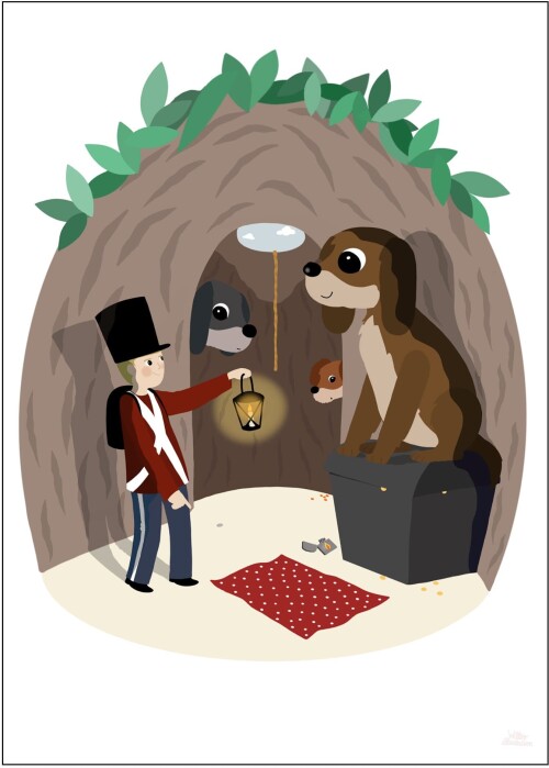 Plakat af H. C. Andersens eventyr Fyrtøjet. Plakaten er skabt af Willero Illustration