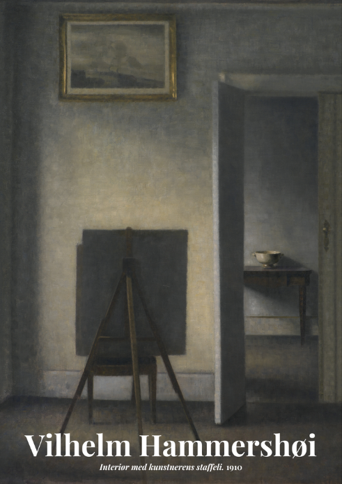Plakat af Vilhelm Hammershøis maleri Interiør med kunstnerens staffeli