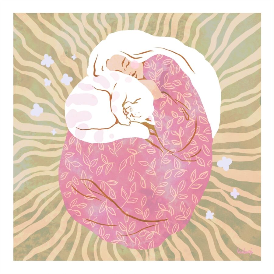 Sleeping Beauty er en katte plakat af Leilani. Den viser det smukke bånd mellem kat og dens ejer
