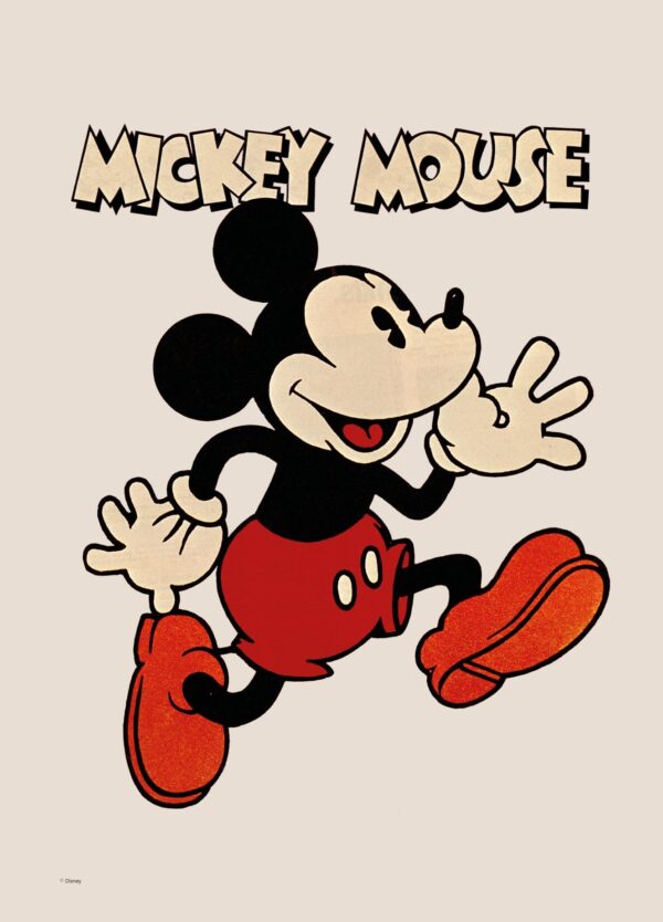 Fin og livlig Mickey Mouse plakat inspireret af de klassiske tegninger af Mickey.