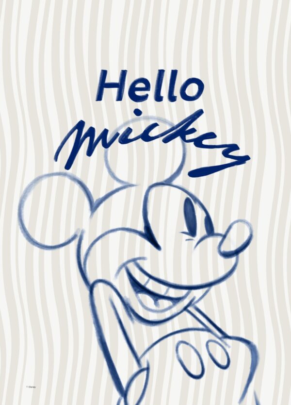 Moderne Mickey Mouse plakat i blå, beige og hvid