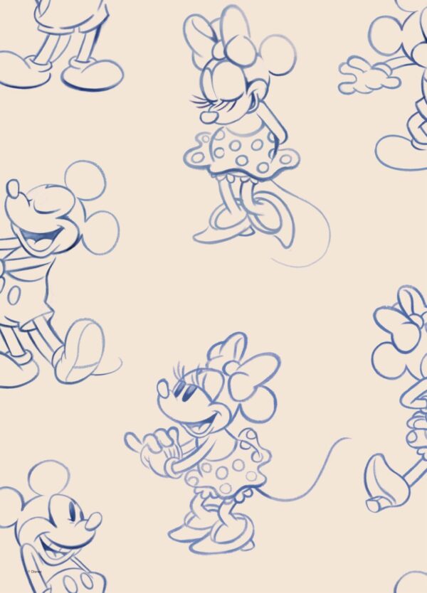 Plakat med skitser af Minnie Mouse og Mickey Mouse