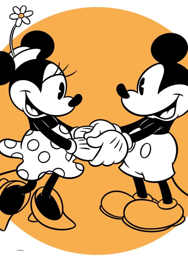 Plakat med Minnie & Mickey Mouse, der holder hinanden i hænderne