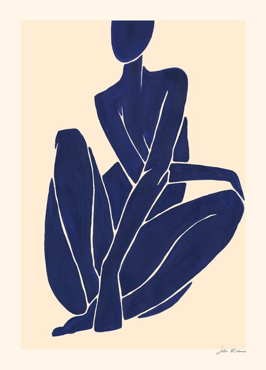 Sella Molenaar kvindekrop plakat med titlen female form 08. Plakaten forestiller en silhuet af en kvindekrop i mørkeblå.
