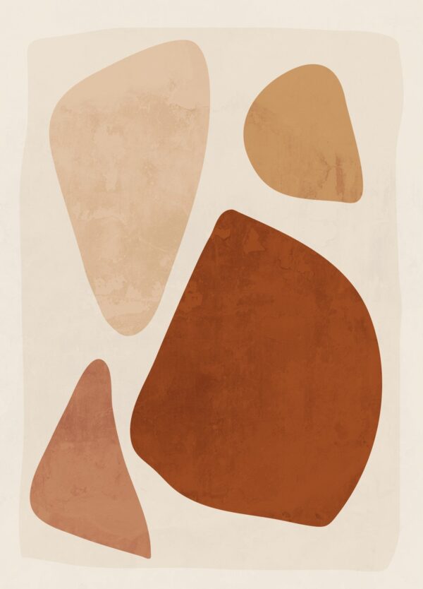 Abstrakt plakat af ThingDesign med brune, beige og gule former