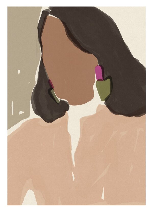 Sacrée Fragine plakat med titlen Bold Earrings. Fragine har her skabt en smuk og moderne kvinde plakat.