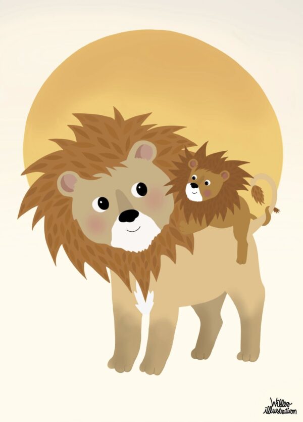 Løve Plakat kaldet You are my Sunshine med far- og søn løve skabt af Willero Illustration