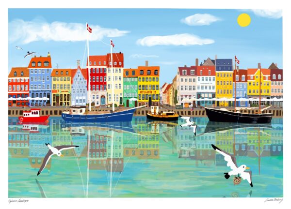 Farverig Nyhavn plakat i landskabsformat