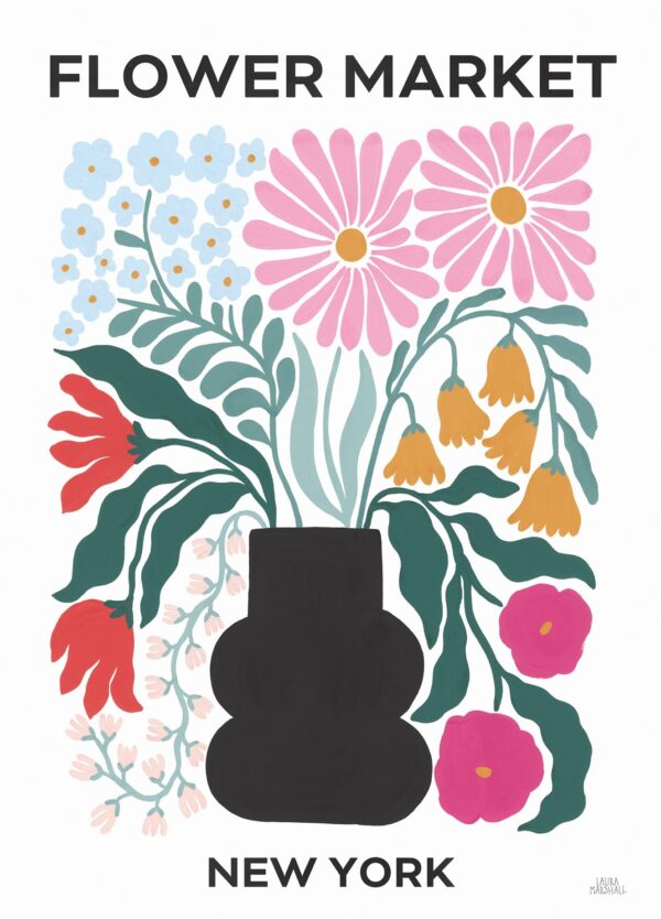 Blomster plakat med titlen Flower Market III, inspireret af byen New York