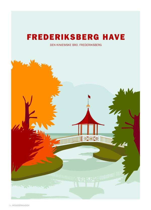 Frederiksberg plakat med den kinesiske bro i Frederiksberg have, der er i smukke efterårsfarver.