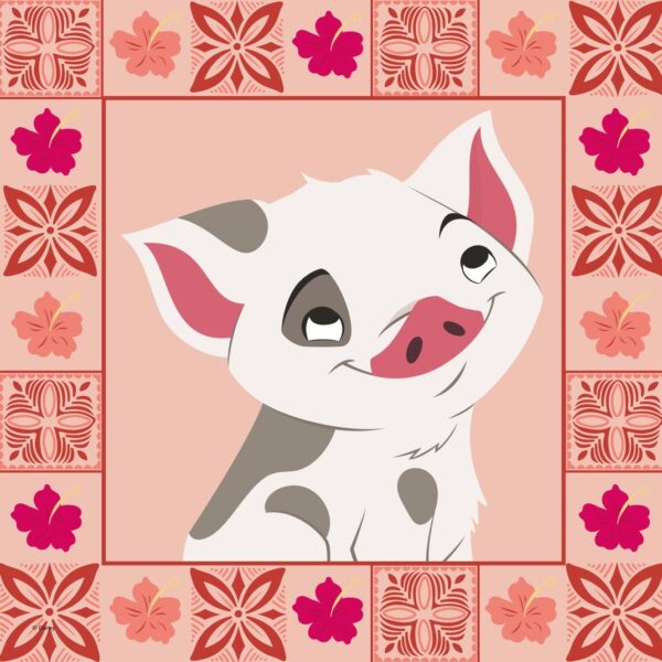 Vaiana plakat med grisen Pua fra Vaiana filmene på en lyserød baggrund