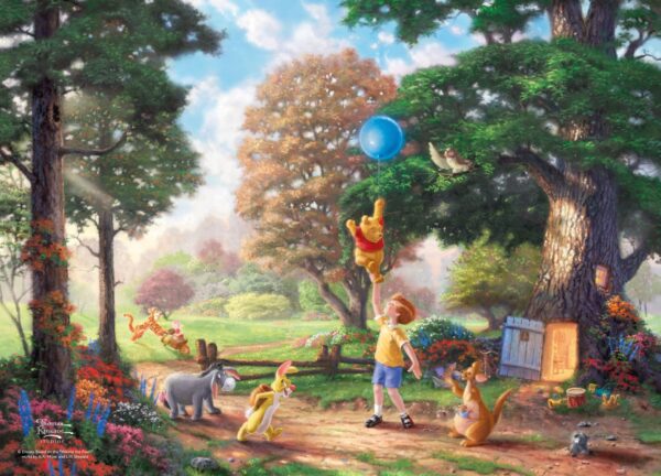 Thomas Kincades version af Peter Plys og hans venner i Hundredemeterskoven. Plakaten er i landskabsformat.