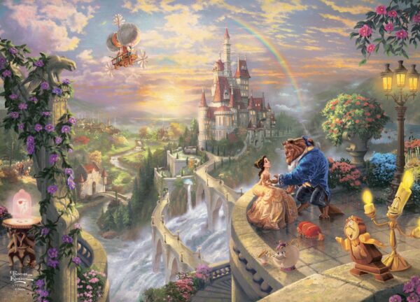 Skønheden og Udyret plakat med alle karakterne fra Disneyfilmen