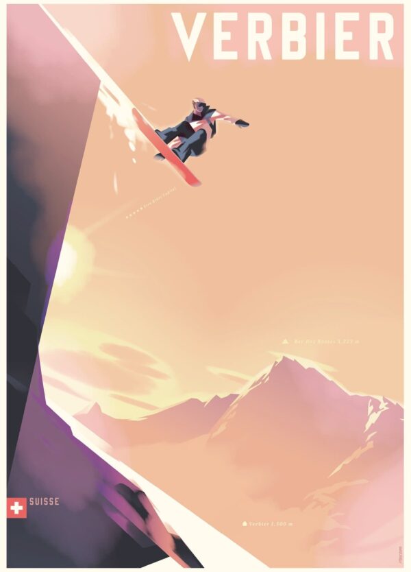 Snowboard plakat i gyldne nuancer