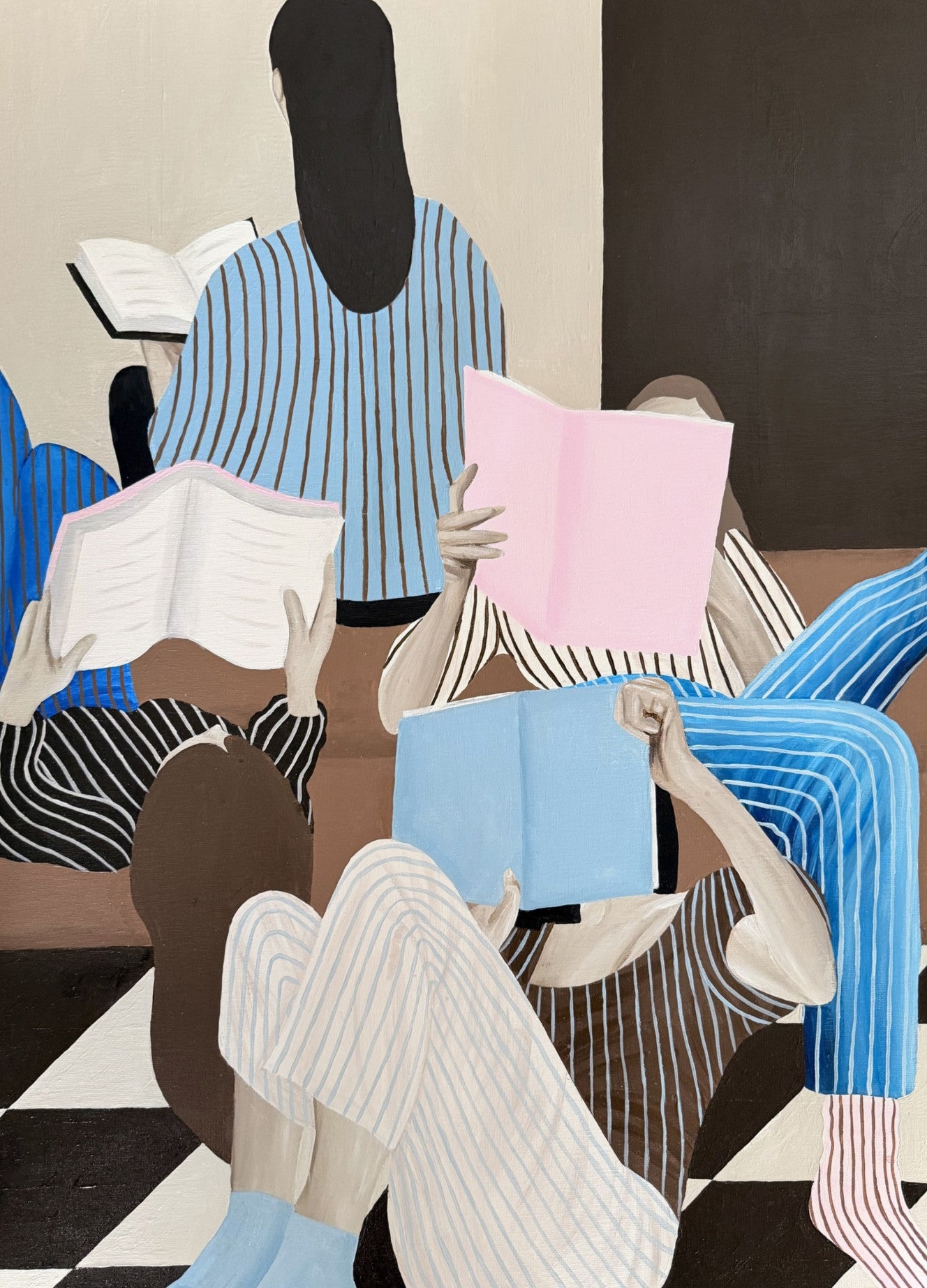 Bog plakat med 4 kvinder, der fordyber sig i bøgernes verden.